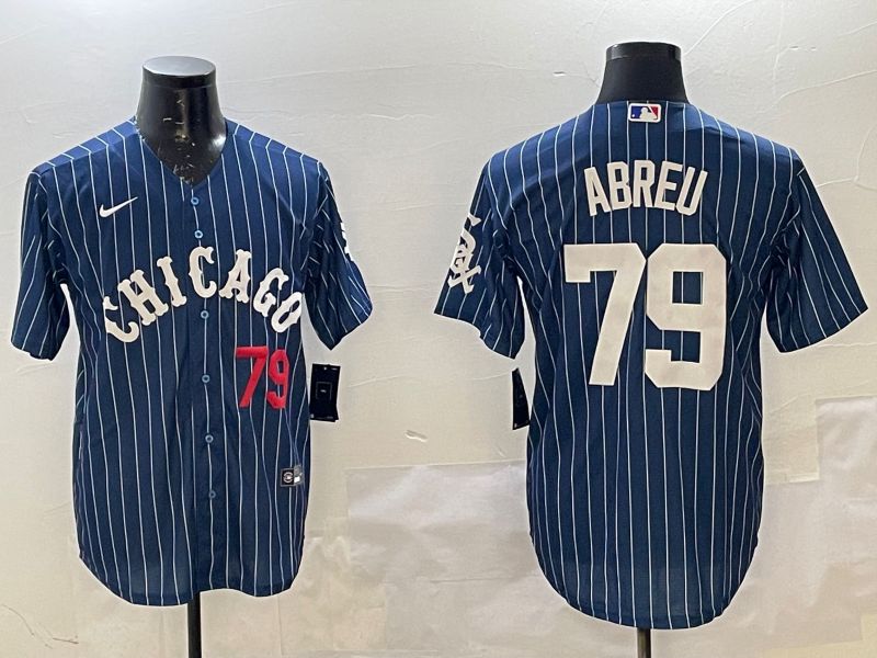 Men Chicago White Sox 79 Abreu Blue Stripe Game 2025 Nike MLB Jersey style 2